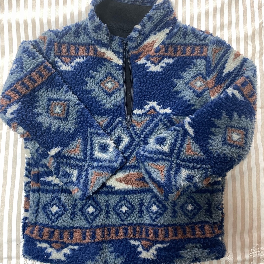 Wrangler Brand Youth Blue Patterned Sherpa Fleece Pullover